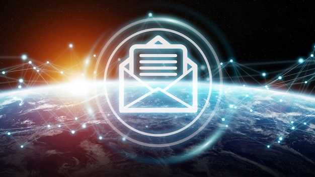 Echanges d'emails sur le rendu 3d de la planète terre Photo Premium