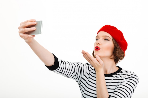 Femme Faire  Selfie  Par T l phone Portable  Soufflant Des 