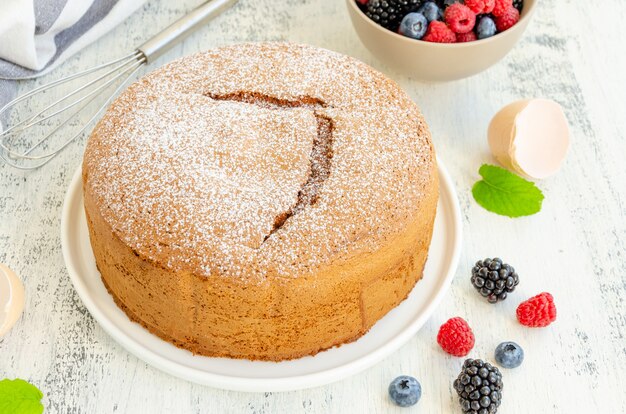 Gateau Eponge A La Vanille Classique Fait Maison Ou Biscuit Saupoudre De Sucre En Poudre Photo Premium