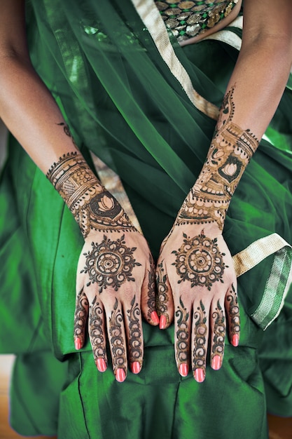 Gros Plan Indienne Main Arrière Dos Mehndi Tatouage