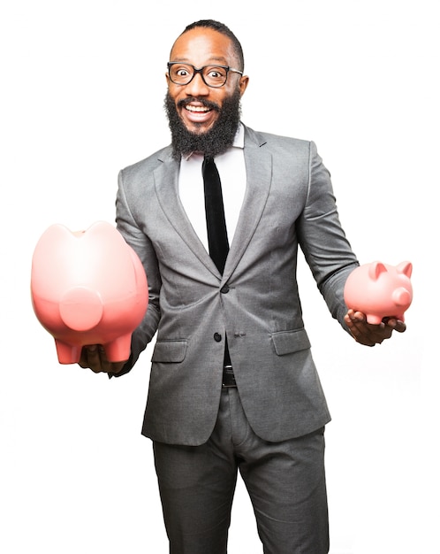 Homme élégant avec deux banques de peggy Photo gratuit