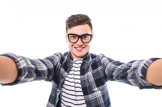  Homme  Noir  Transperent Lunettes Prendre Selfie  Deux 