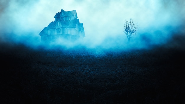 Horreur Halloween Spooky Maison Dans La Forêt De Nuit Effrayant Photo