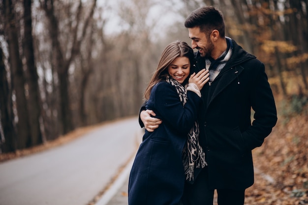 Jeune Couple Ensemble Marchant Dans Un Parc D Automne Photo Gratuite