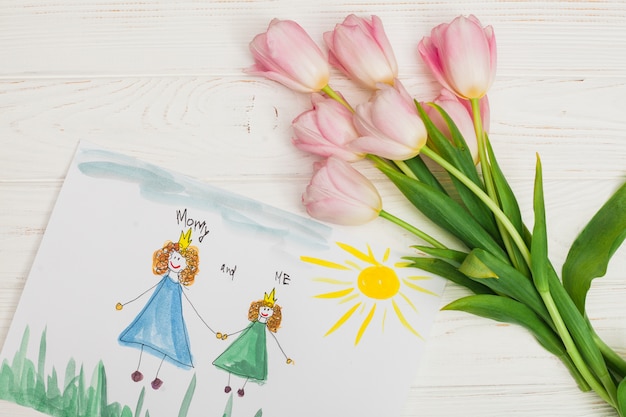 Kid Dessin De Mère Et Fille Avec Fleur Télécharger Des