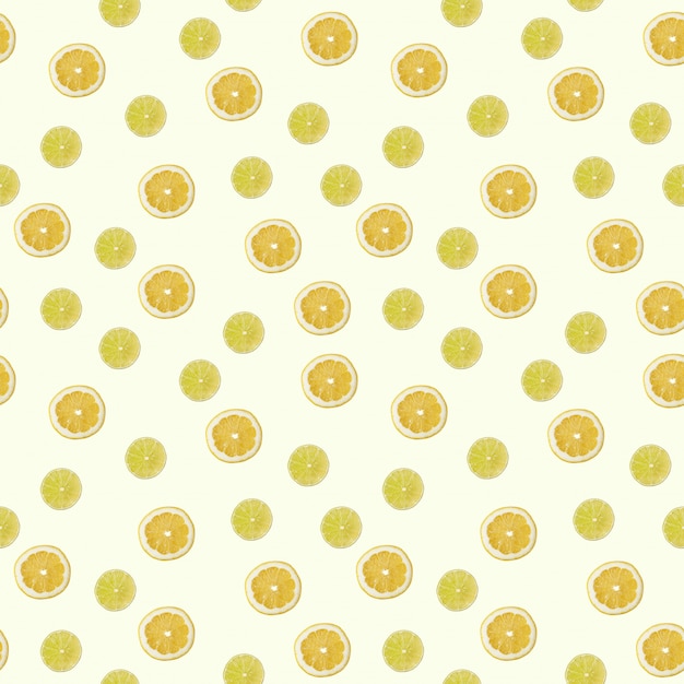Modèle sans couture avec une photo de citron et de lime. Photo Premium