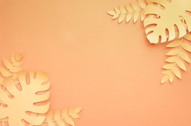 Monstera feuilles avec espace copie sur fond orange Photo gratuit