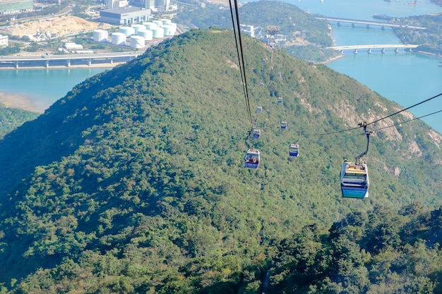 Ngong Ping Téléphérique Avec Des Touristes Sur Le Port, Les Montagnes ...
