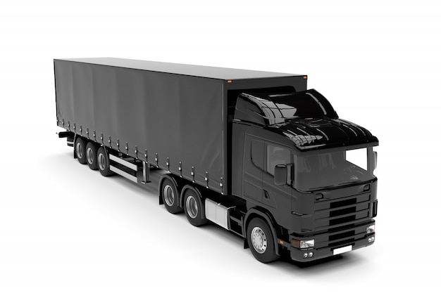 Noir gros camion isolé isolé sur blanc Photo Premium