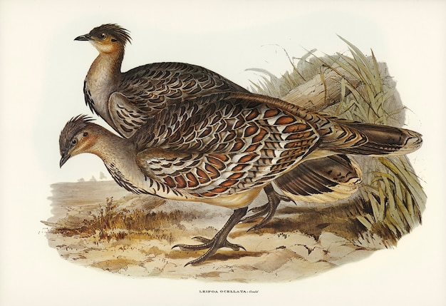 Ocellated leipoa (leipoa ocellata) illustré par elizabeth gould (1804-1841) pour john gou Photo gratuit