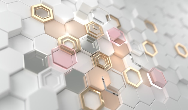 Or Brillant Hexagone Brillant Sur L'hexagone Blanc.cadre De Ligne De Luxe Doré Pour Invitation, Carte, Vente, Mode, Photo, Etc. Mariage, Produits De Beauté Rendu 3d. Photo Premium