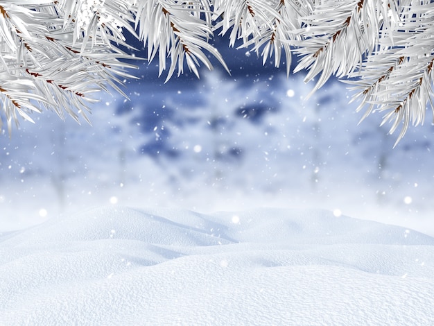 Paysage D Hiver 3d Avec Des Branches D Arbres De Noel Photo Gratuite