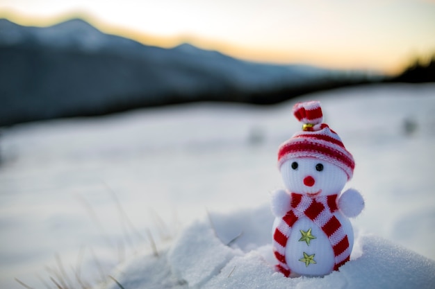 Petit Jouet Drole Bonhomme De Neige Bebe En Bonnet Et Echarpe En Neige Profonde En Plein Air Photo Premium