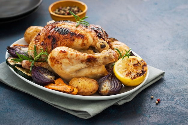 Poulet Cuit Au Four Avec Du Citron Et De LÃ©gumes Photo gratuit