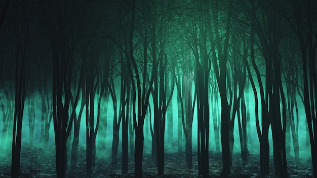 Rendu 3d D Un Paysage D Halloween Avec Foret Brumeuse Effrayante Photo Gratuite