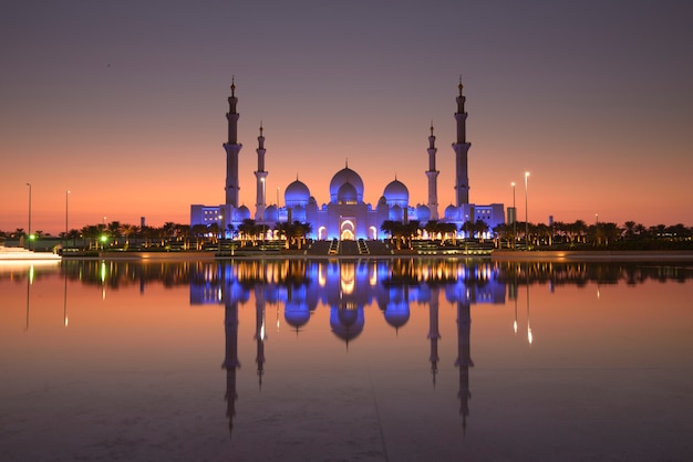 Sheik Zayed Grande Mosquée Dans Le Magnifique Ciel Coucher