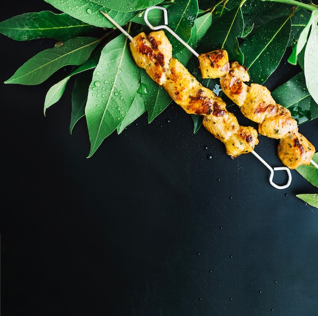Shish kebab sur les feuilles de laurier Photo gratuit