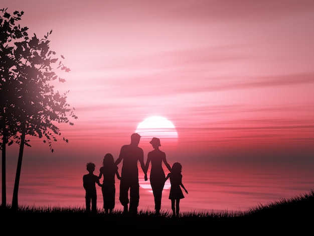 Download Silhouette 3d d'une famille contre un coucher de soleil ...