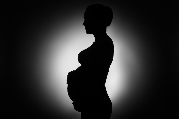 Silhouette De Femme Enceinte Portrait En Studio Noir Et Blanc De Femme Enceinte Se Bouchent 9