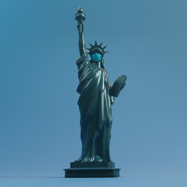 Statue De La Liberte Porter Un Masque De Chirurgie Sauvez Les Etats Unis De Coronavirus Covid 19 Rendu 3d Photo Premium