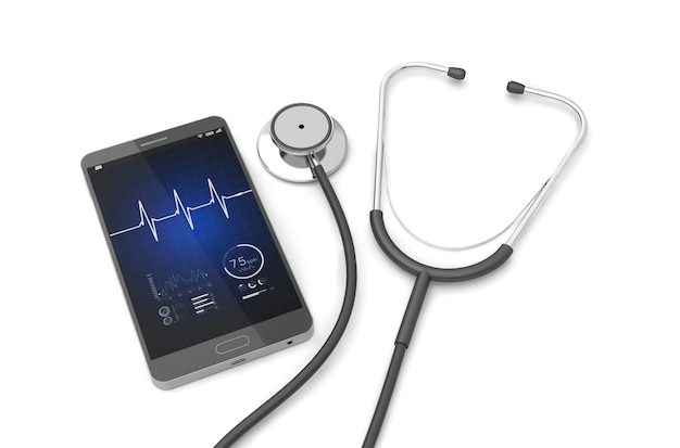 Stéthoscope avec smartphone Photo Premium