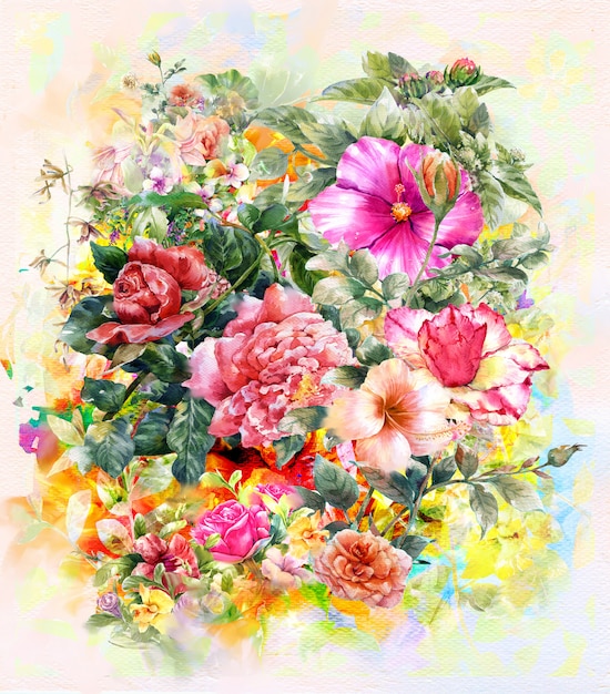 Style De Peinture  Aquarelle  Bouquet De Fleurs  Multicolores  