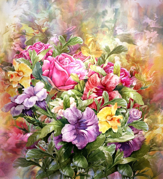 Style De Peinture Aquarelle Bouquet De Fleurs Multicolores