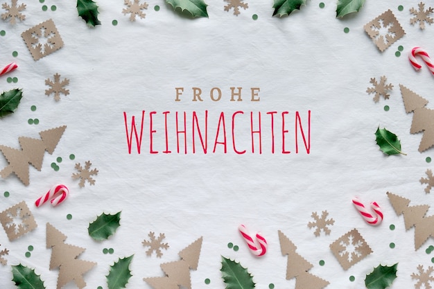 Texte Frohe Weihnachten Signifie Joyeux Noel En Allemand Decor Ecologique A Partir De Papier Kraft De