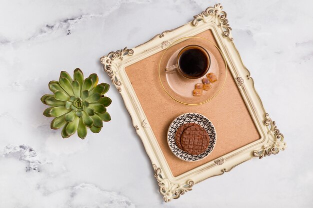 Vue de dessus des éléments de petit déjeuner Photo gratuit