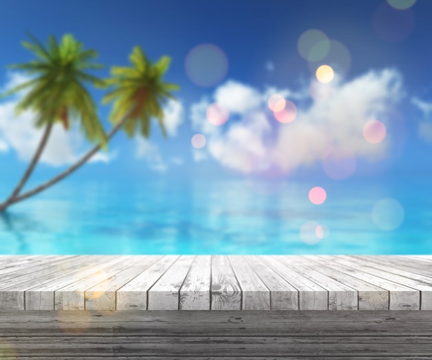 3D rendu d'une table en bois donnant sur un paysage tropical Photo gratuit 3D rendu d'une table en bois donnant sur un paysage tropical Photo gratuit