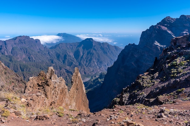 Cima del vulcano caldera de taburiente vicino a roque de los muchachos e l&#39;incredibile paesaggio, la palma, isole canarie. spagna | Foto Premium