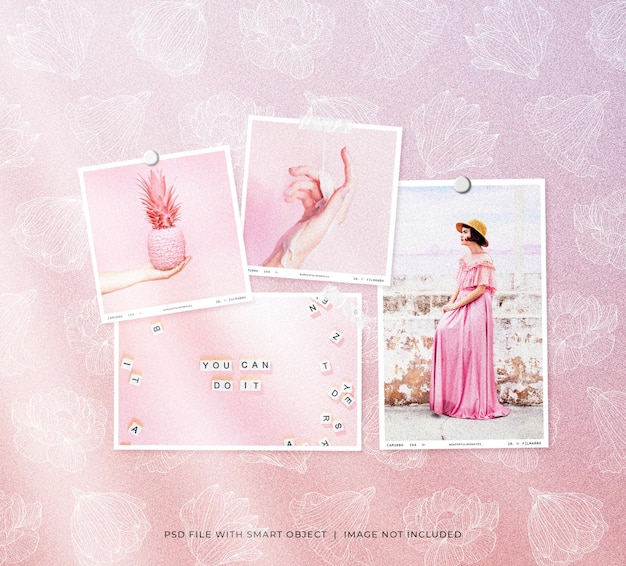 Download Set di mockup di cornici per foto polaroid femminile con motivo floreale | PSD Premium