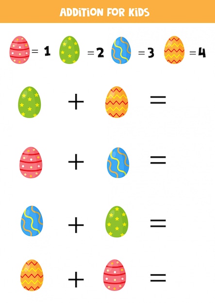 Aggiunta Di Uova Di Pasqua Per Bambini Risolvi L Equazione Vettore Premium