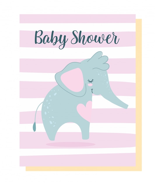 Baby Shower Simpatico Cartone Animato Animale Piccolo Elefante Carta Di Invito A Tema Sfondo Strisce Vettore Premium