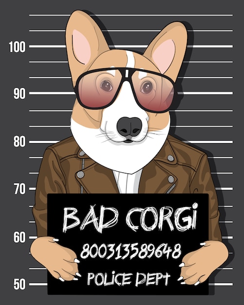 Male Corgi Cane Sveglio Disegnato A Mano Con L Illustrazione Degli Occhiali Da Sole Vettore Premium