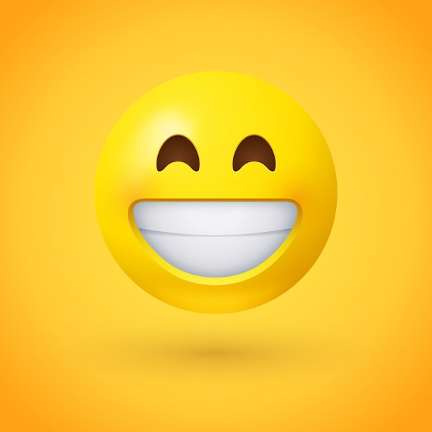 Emoticon Emozionale Con Gli Occhi Sorridenti E Un Ampio Sorriso Aperto Vettore Premium