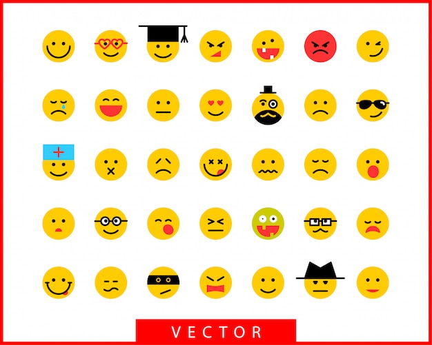 Grandi Volti Sorrisi Simbolo Di Vettore Dell Icona Di Sorriso Della Raccolta Faccina Sorridente Personaggio Dei Cartoni Animati Vettore Premium