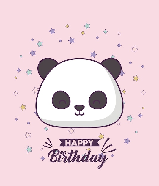 Carta Di Compleanno Con Simpatico Orso Panda Kawaii Personaggio Vettore Premium