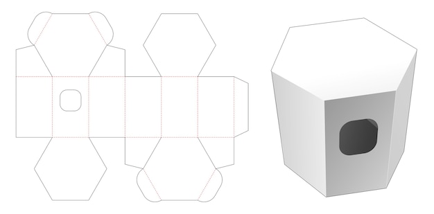 Modello Fustellato Di Scatola Esagonale In Tessuto Di Cartone Vettore Premium