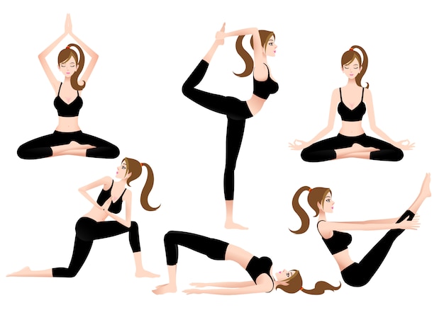 Cartoon Female Yoga Trainer Permette Di Giocare A Yoga Da Solo Vettore Premium