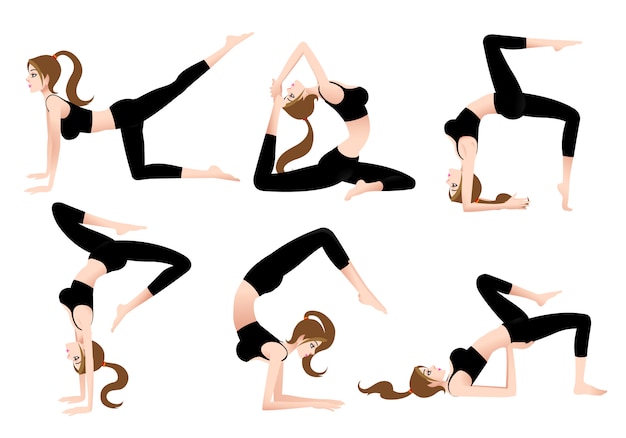 Cartoon Female Yoga Trainer Permette Di Giocare A Yoga Da Solo Vettore Premium