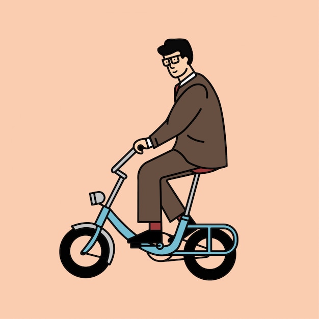 Uomo Del Fumetto Che Guida Una Bicicletta Vettore Premium