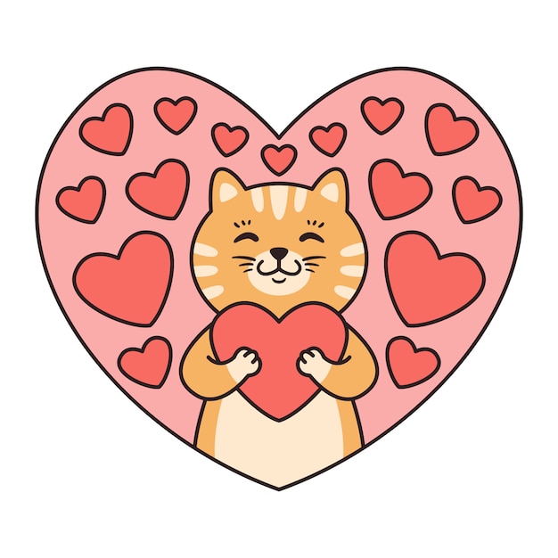 Il Gatto Abbraccia Un Cuore Biglietti Augurali Per San Valentino Compleanno Festa Della Mamma Vettore Premium