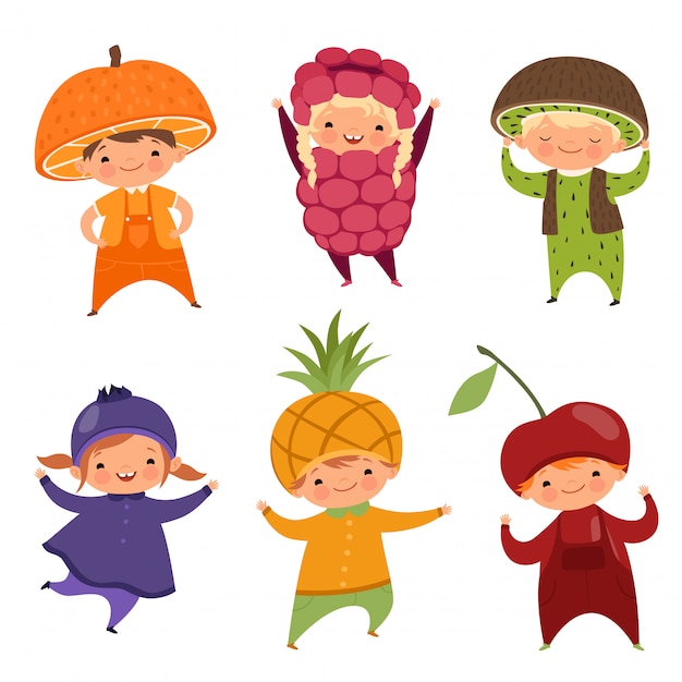 Bambini In Costumi Di Frutta Immagini Vettoriali Di Vari Vestiti Divertenti Per Bambini Vettore Premium