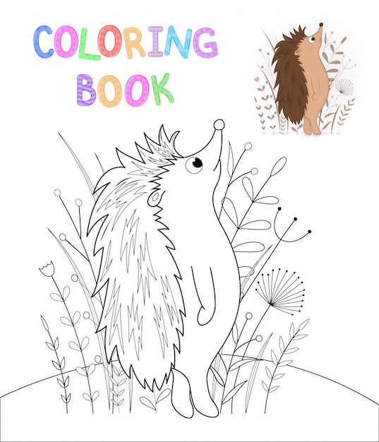 Libro Da Colorare Per Bambini Con Animali Cartoon Compiti Educativi Per Bambini In Eta Prescolare Carino Riccio Vettore Premium