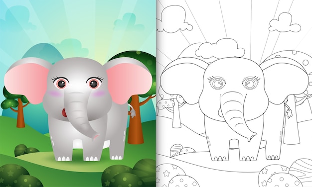 Libro Da Colorare Per Bambini Con Un Simpatico Personaggio Di Elefante Vettore Premium