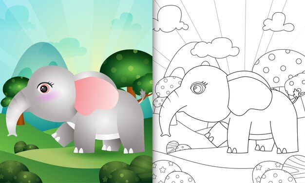 Libro Da Colorare Per Bambini Con Un Simpatico Personaggio Di Elefante Vettore Premium