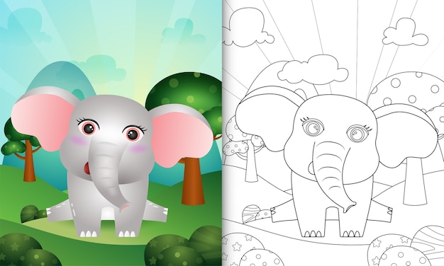 Libro Da Colorare Per Bambini Con Un Simpatico Personaggio Di Elefante Vettore Premium