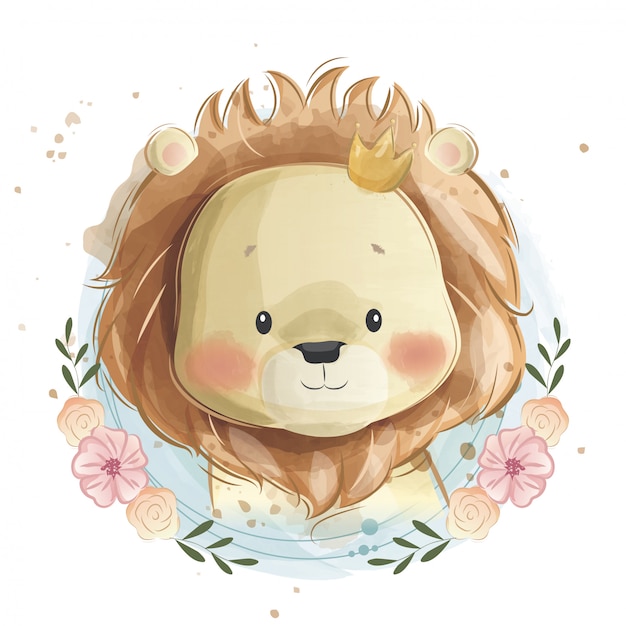 Cute Baby Lion Portrait Vettore Premium