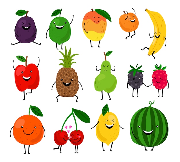 Simpatici Personaggi Di Frutta Per Bambini Vettore Premium